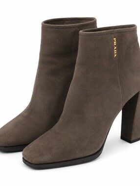 Prada Suede Block Heel Ankle Boots EU 37.5